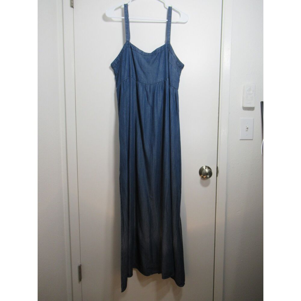 Natural Life Chambray/Denim Spaghetti Strap Maxi Dress Size Large Cottagecore